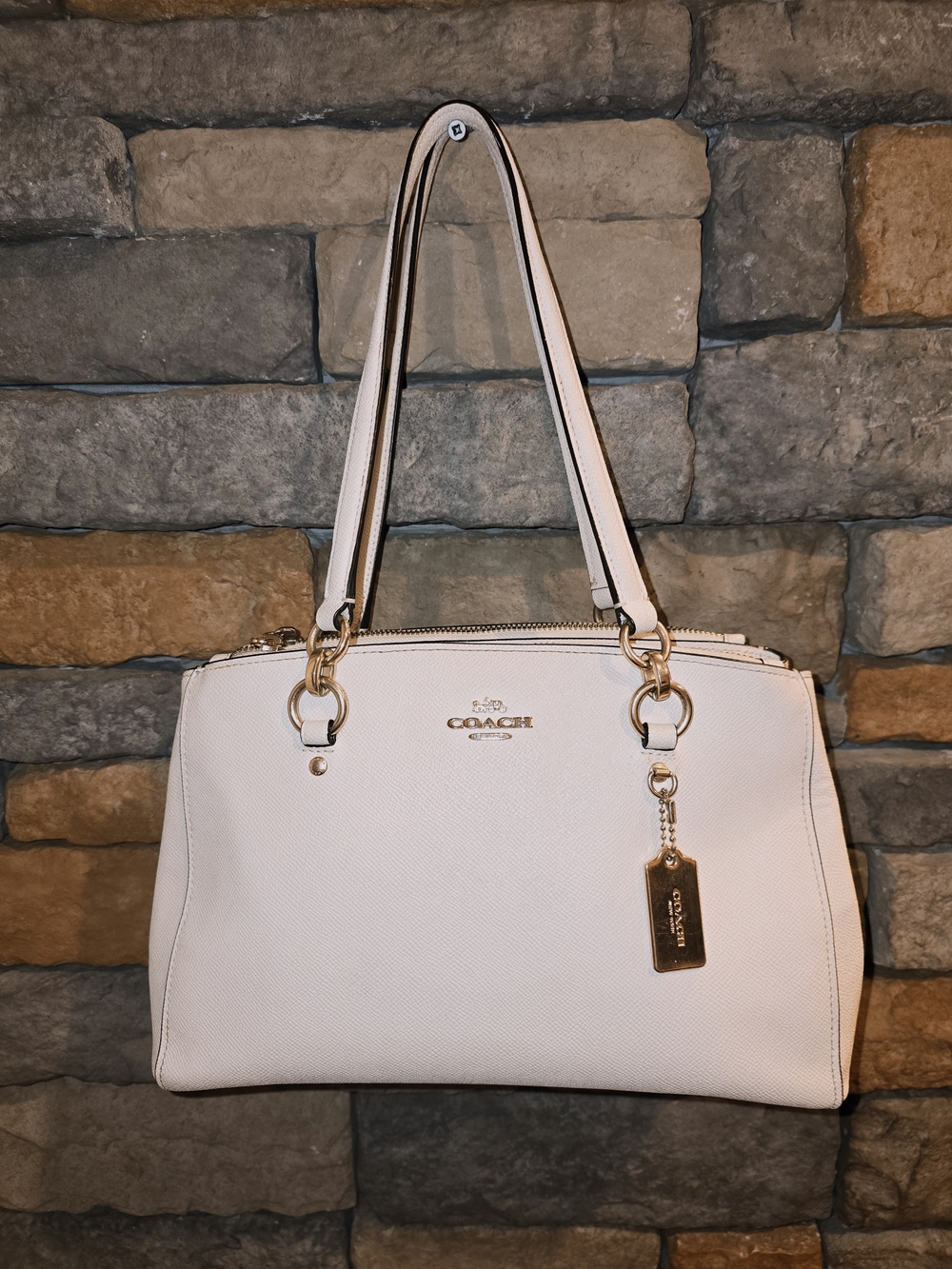COACH F76938 Etta Carryall Cream Crossgrain Leather Shoulder Bag Gold Hardware *